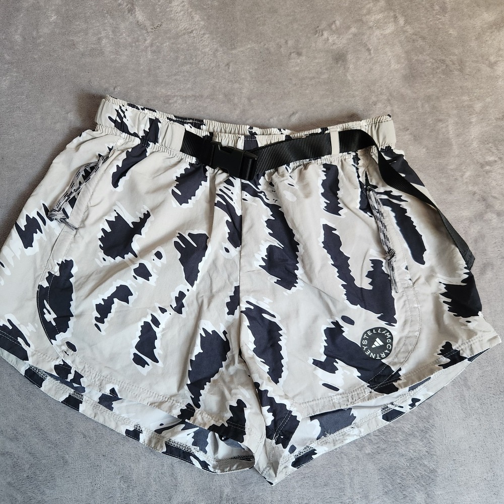 New adidas by Stella McCartney Woven Training Shorts Belted Camo Animal Print S
